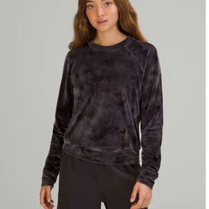 Lululemon Women Warm down Crew Velour Sweatshirt Size 12 $118 Dark Grey Multi